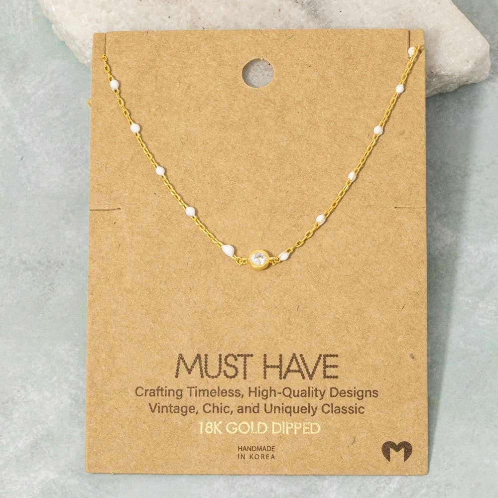 Gold Dipped Cz Pendant Enamel Accent Necklace: WH