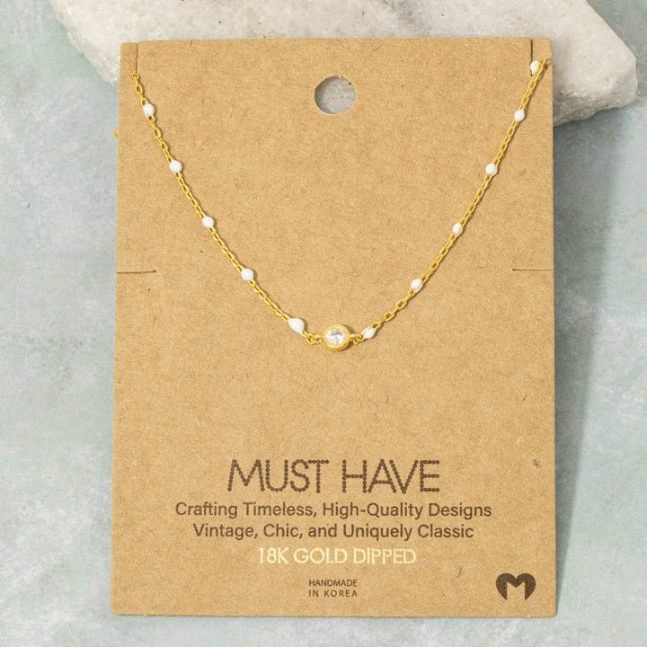 Gold Dipped Cz Pendant Enamel Accent Necklace: WH
