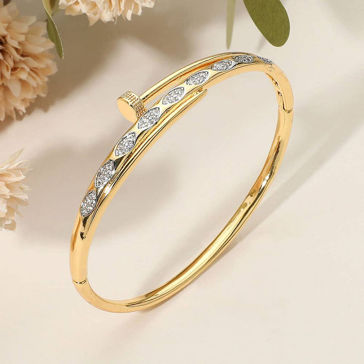 Stainless Steel Rhinestone Pave Marquise Accent Nailhead Hinged Bangle Bracelet