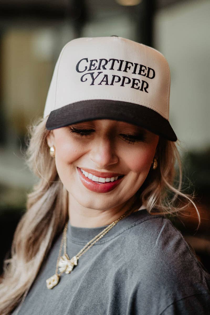 Certified Yapper Two-Toned Vintage Hat: Light Blue and Tan