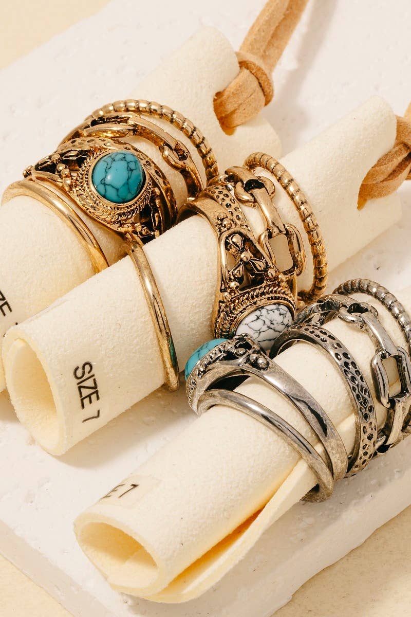 5Pc Stone Set Western Band Rings Set: ARTUQ