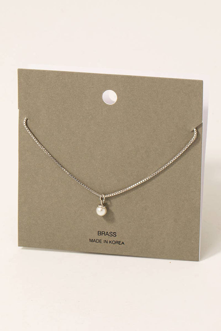 Pearl Bead Pendant Box Chain Necklace: Gold