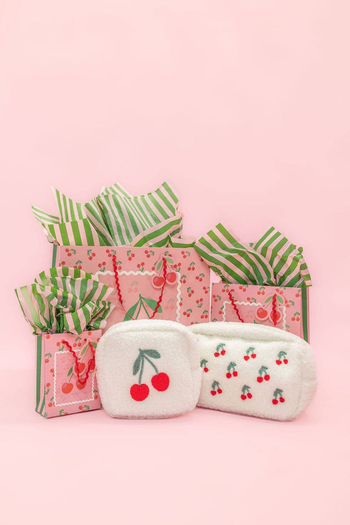 Cherry on Top Gift Bag + Stripes - Ric Rac Handle - Gift Tag: Large