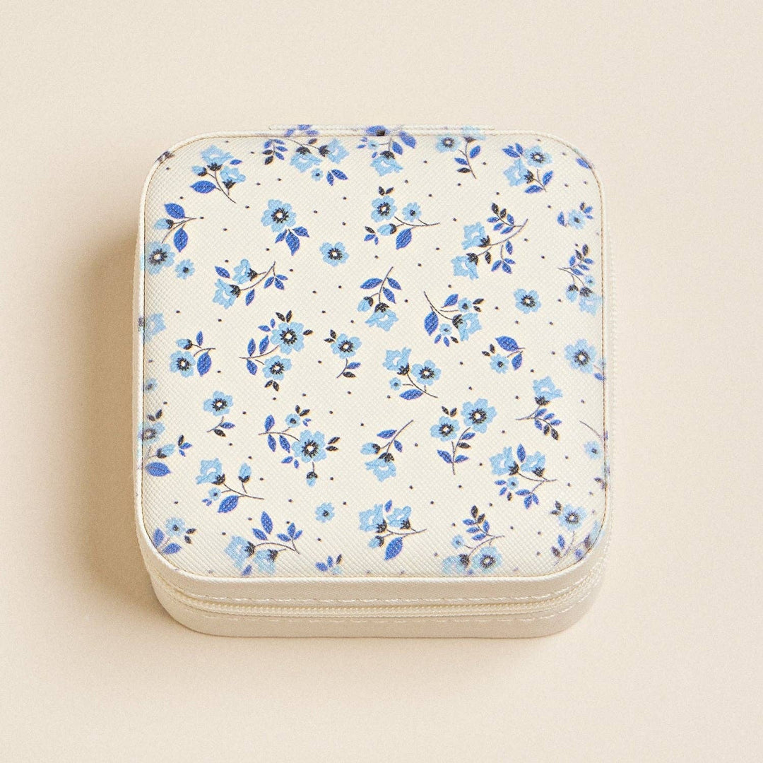 Blue Flower Pattern Jewelry Box -Travel Size: Blue / One / 5AC78030