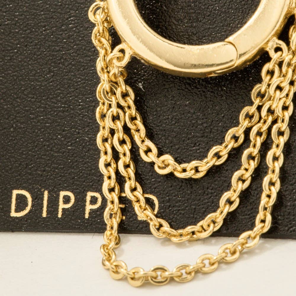 Gold Dipped Chain Accent Hinge Hoop Earrings: GOLD