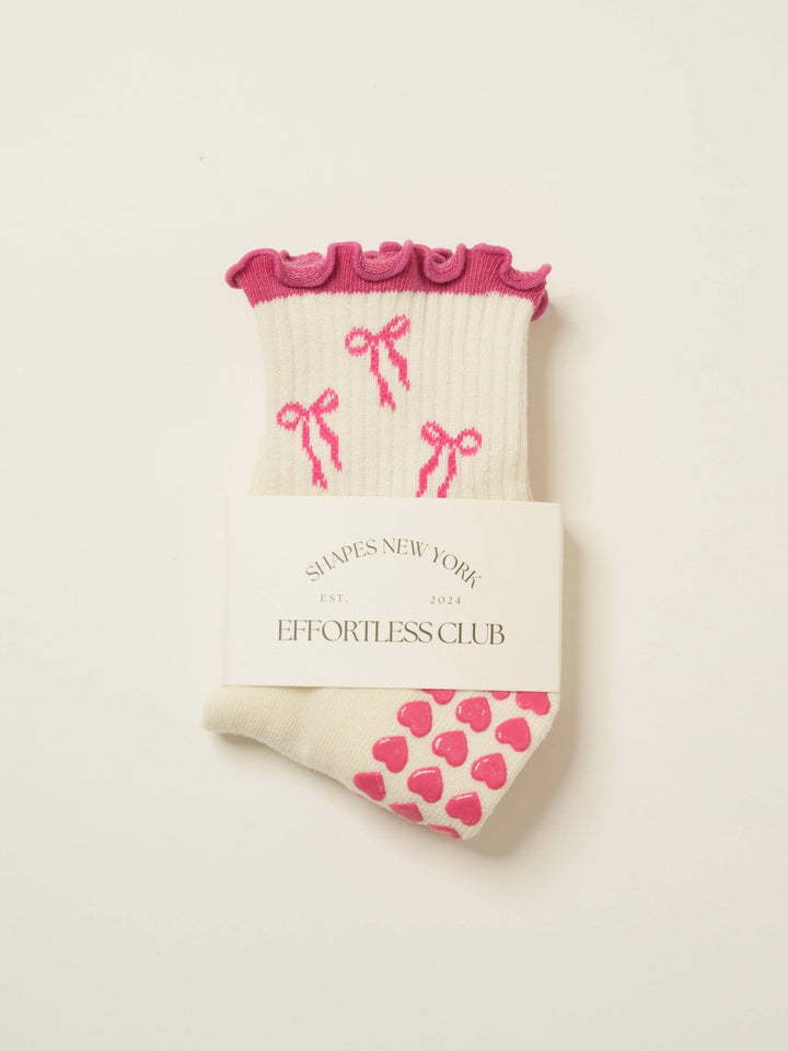 Bow Ruffle Grip Sock: Hot Pink