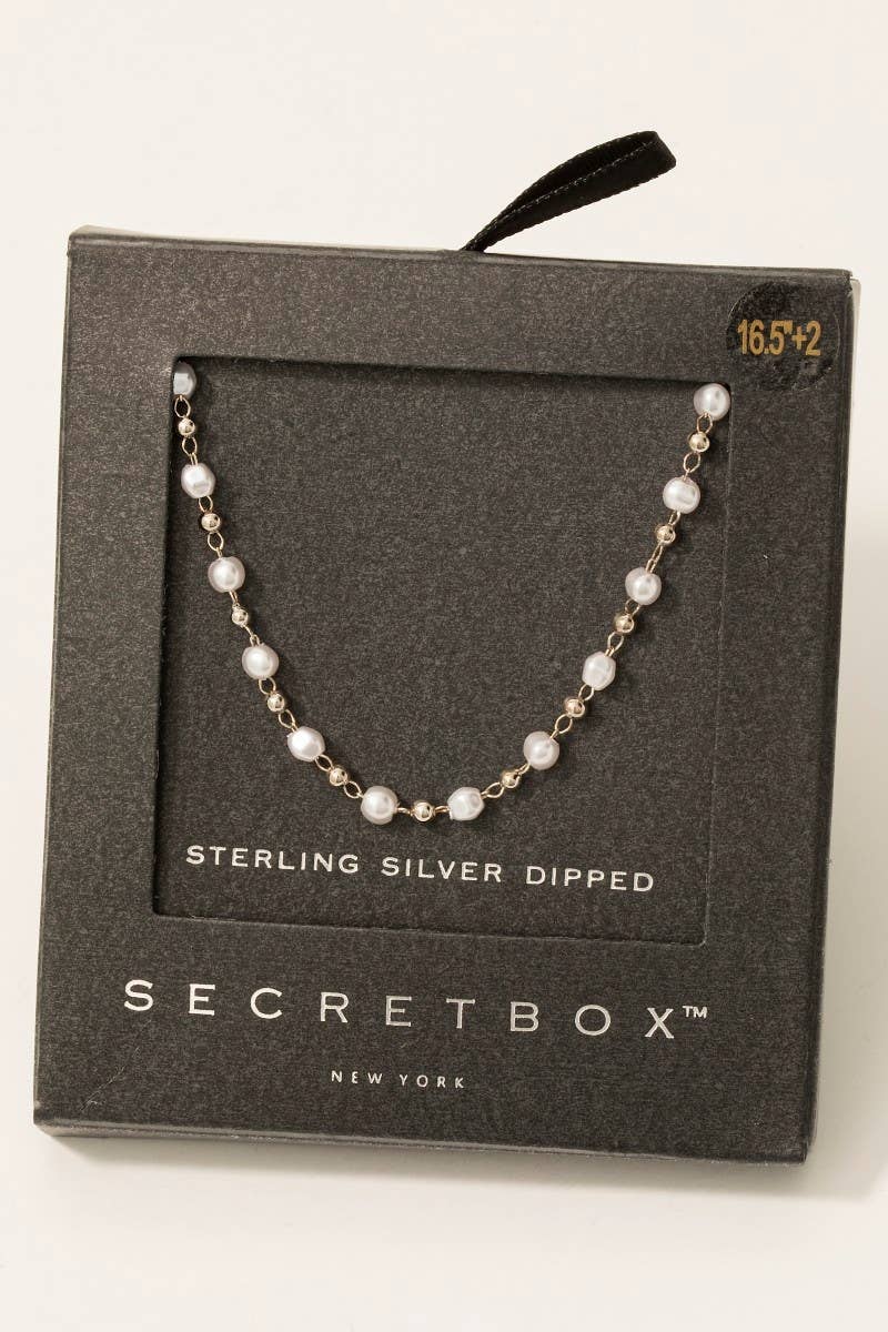 Secret Box Gold Dipped Secret Box Pearl Bead Chain Necklace: Gold
