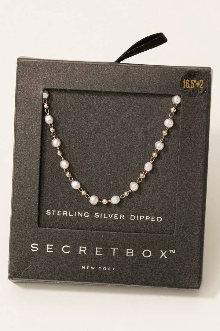 Secret Box Gold Dipped Secret Box Pearl Bead Chain Necklace: Gold
