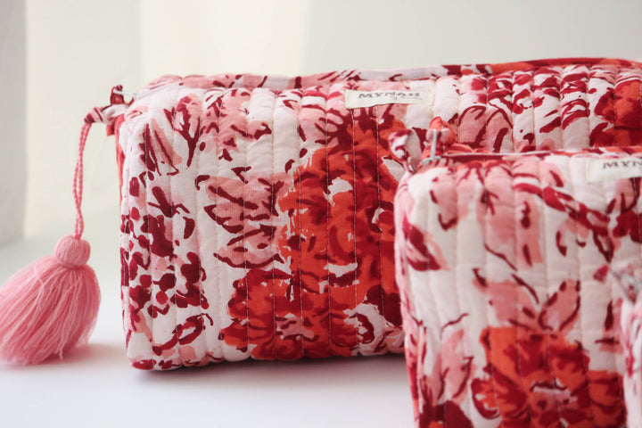 Terracotta floral print travel/makeup/organizer/bag-Set of 3