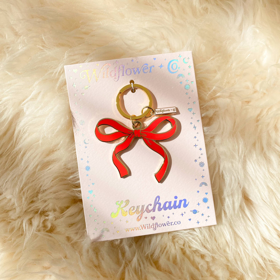 Bow Enamel Keychain- Red