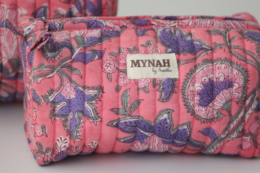 Hot Coral Floral Cosmetic Bag