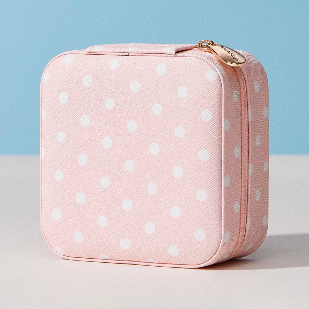 Polka Dot Pattern Print Portable Square Jewelry Box: Blue