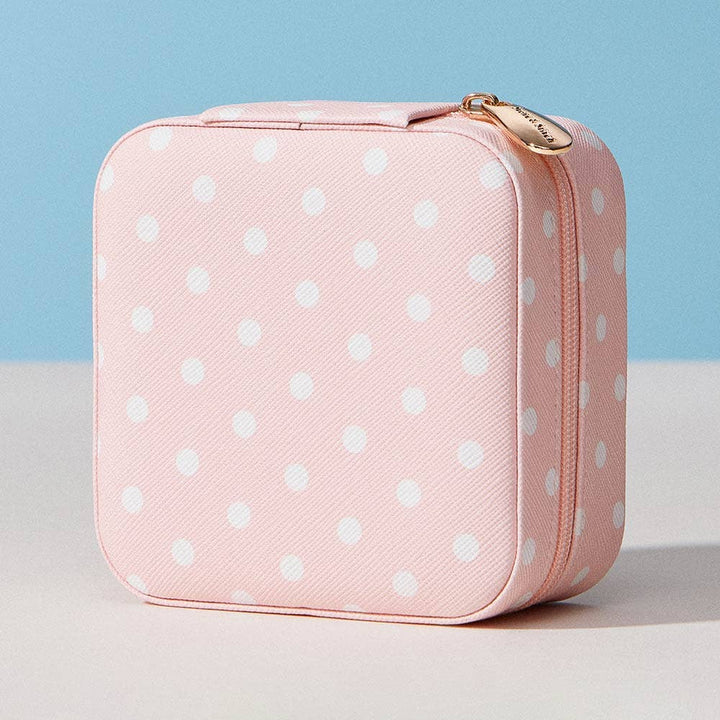 Polka Dot Pattern Print Portable Square Jewelry Box: Blue