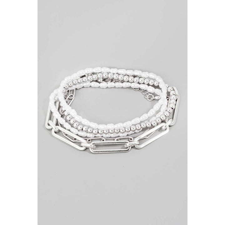 Assorted Pearl Bead Chain Bracelet Set: Gold