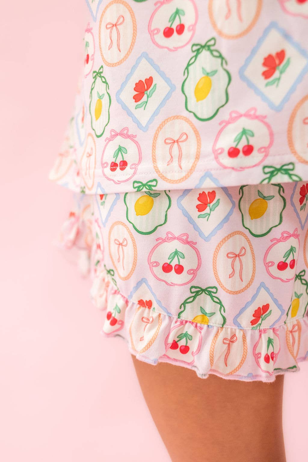 Fruit Cocktail Ruffle Hem Shorts Pajama Set: XL