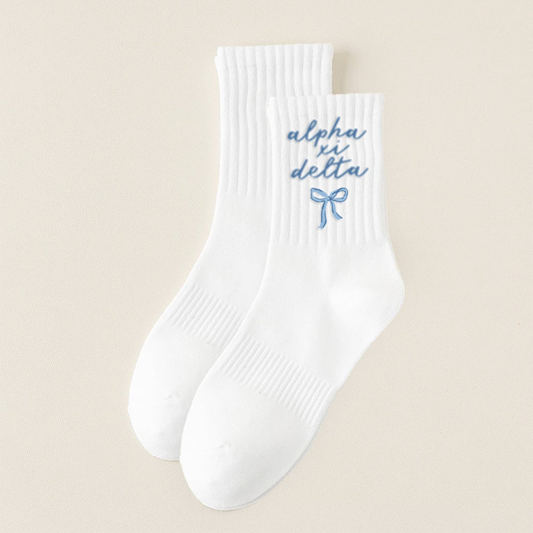 Sorority Embroidered Crew Socks: Alpha Chi Omega