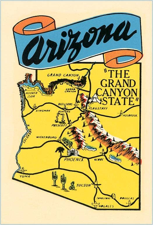 Postcard AZ-307 Map of Arizona, the Grand Canyon State