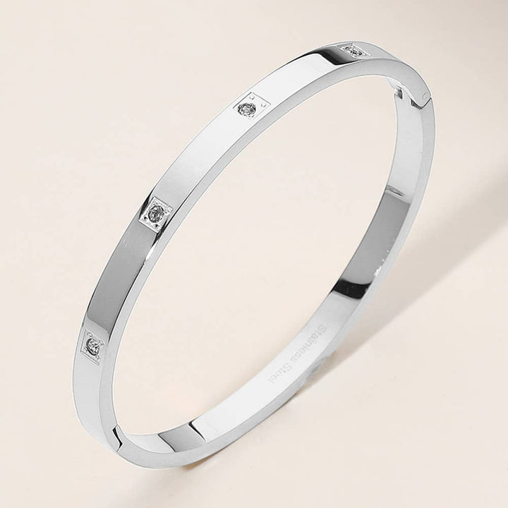 Stainless Steel Stone Paved Pointed Hinged Bangle Bracelet: Silver