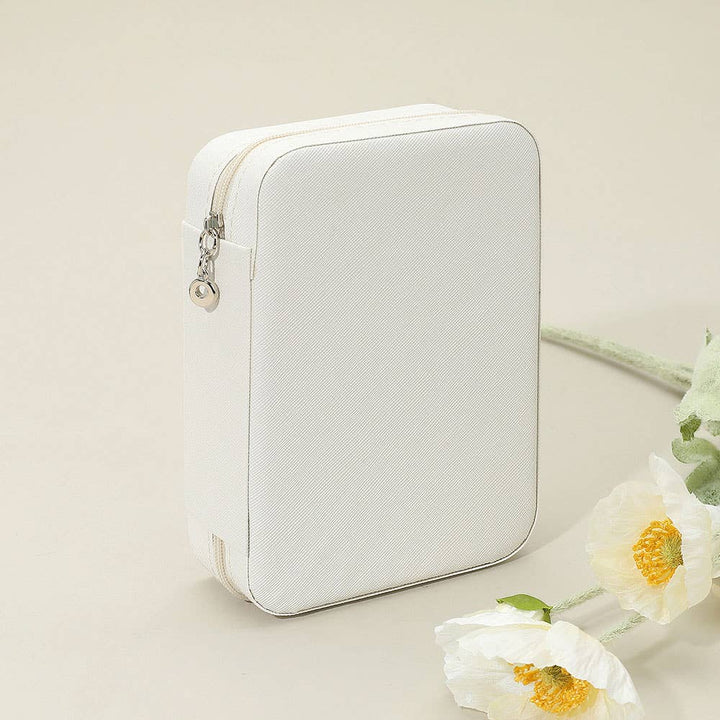 Faux Leather Portable Jewelry Box: Ivory