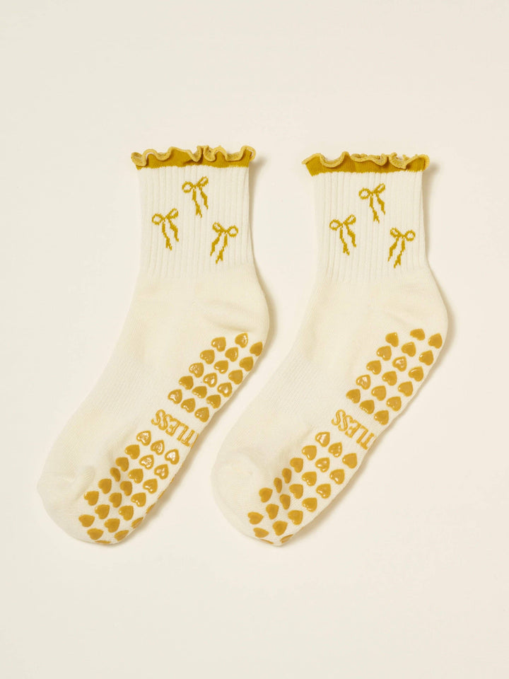 🎀 Bow Ruffle Grip Sock [Gold]