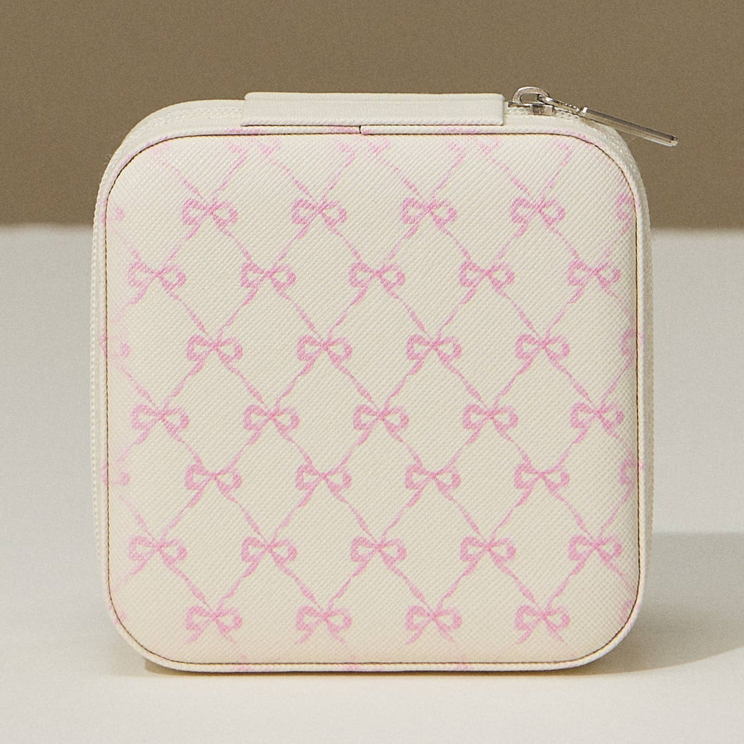 Bow Monogram Print Jewelry Box-Pink