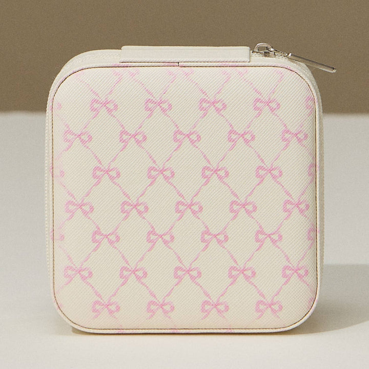 Bow Monogram Print Jewelry Box-Pink