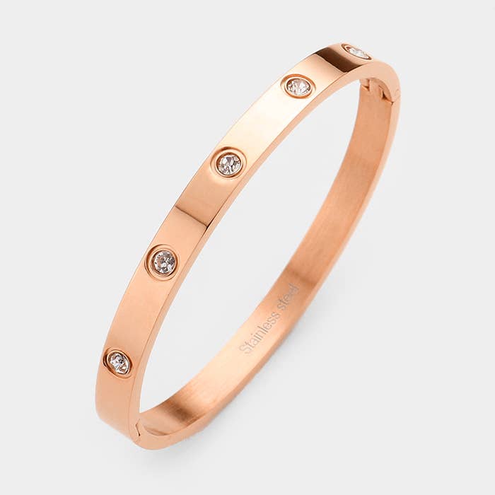 Stainless Steel Crystal Embellished Bangle Bracelet
: Silver
