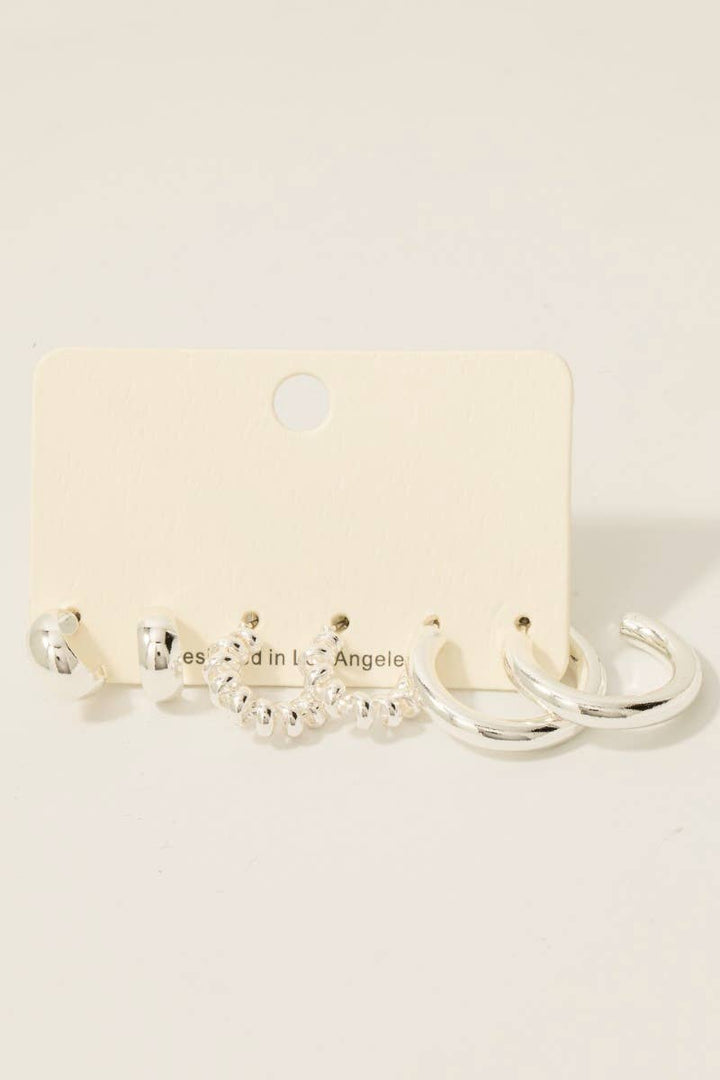 3 Piece Mixed Hoop Earrings Set: Gold
