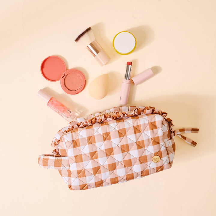 Essentials Quilted Cosmetic Pouch-Maple Gingham
