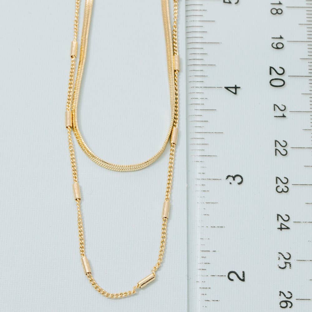 Dainty Chain Double Layered Necklace: Gold