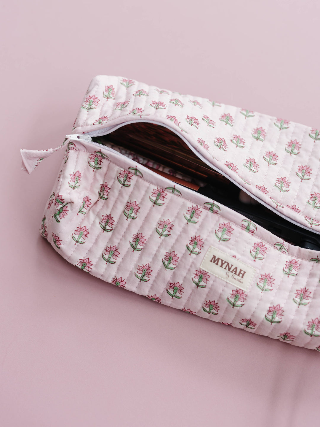 Mynah Hand-Block Printed Quilted Hair Tool Bag/Dyson travel