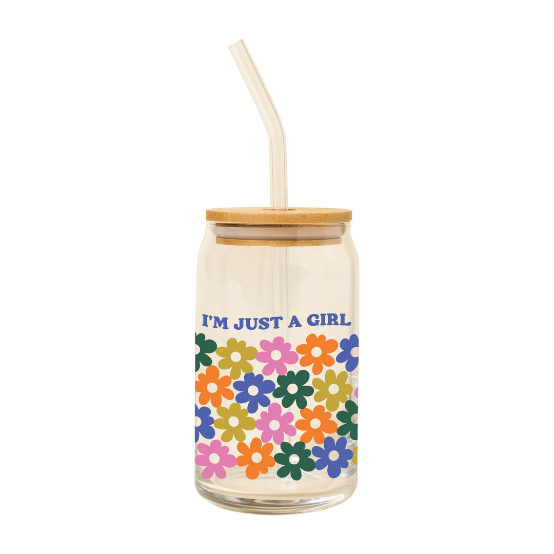 Can Glass w/Lid + Straw: Cutie Fruity