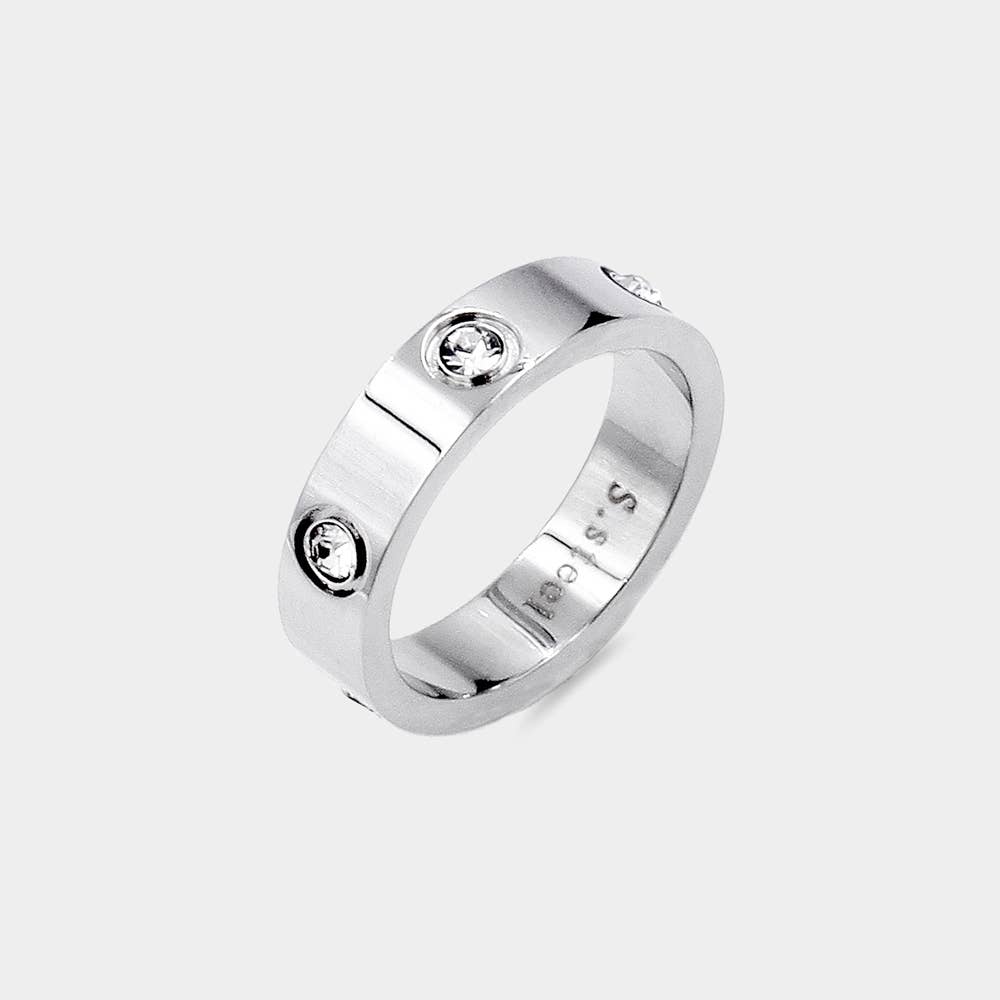 Stone Embellished Band Ring: Silver / 6