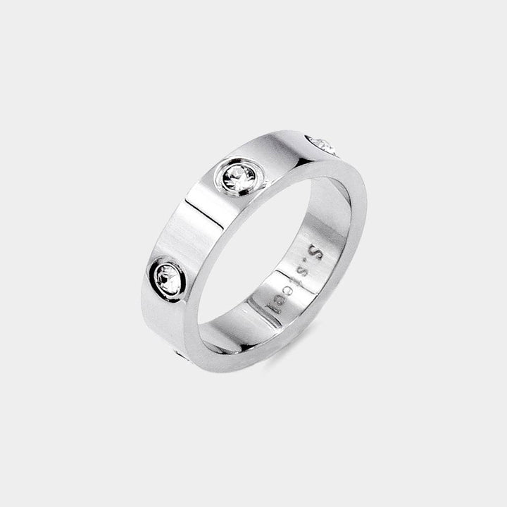 Stone Embellished Band Ring: Silver / 6