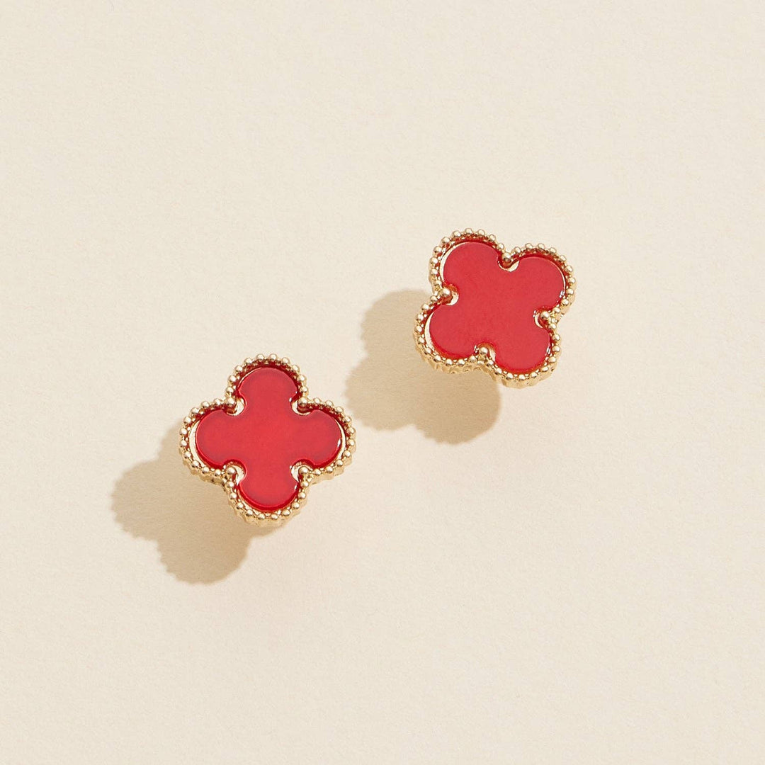 Enamel Quatrefoil Stud Earrings: GD / ONE