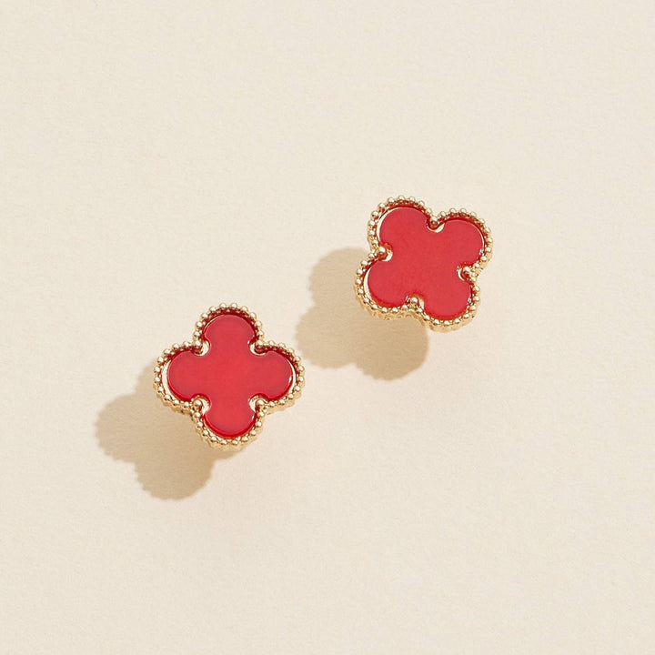 Enamel Quatrefoil Stud Earrings: GD / ONE