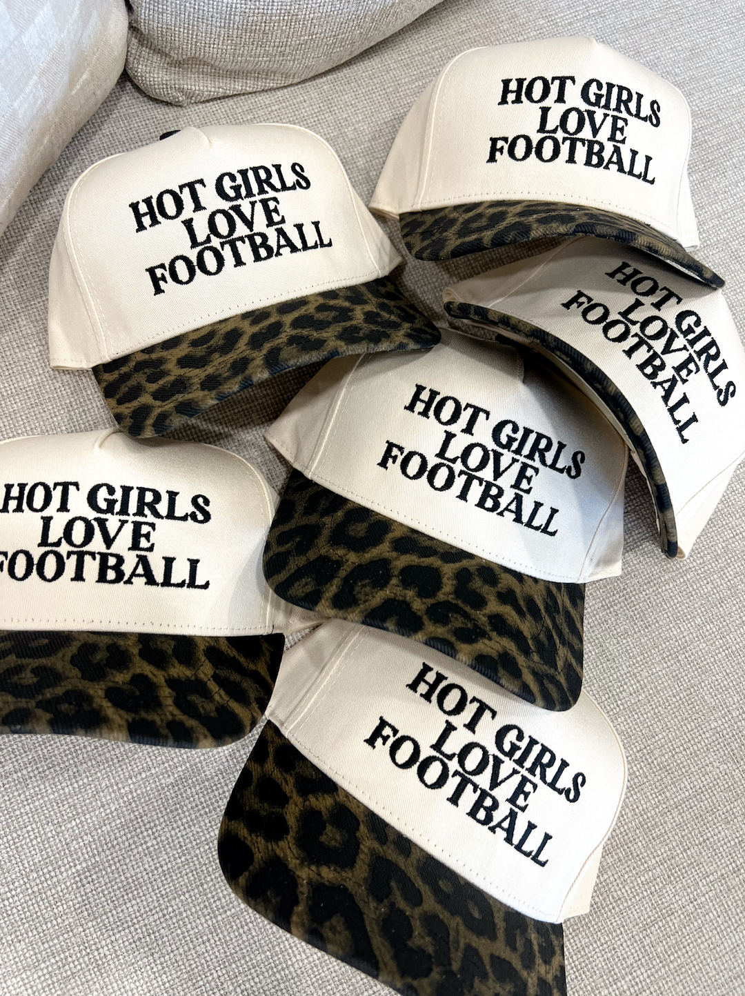 Hot Girls Love Football- Embroidered Hat - Game Day Hat: Red/White- Red Thread