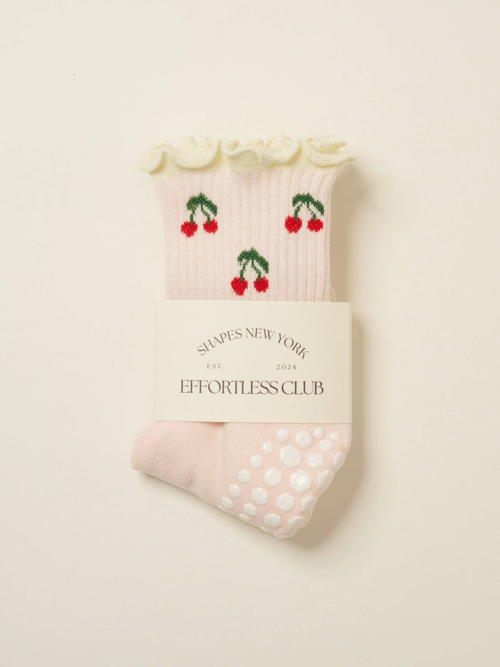 Cherry Ruffle Grip Sock: Baby Pink