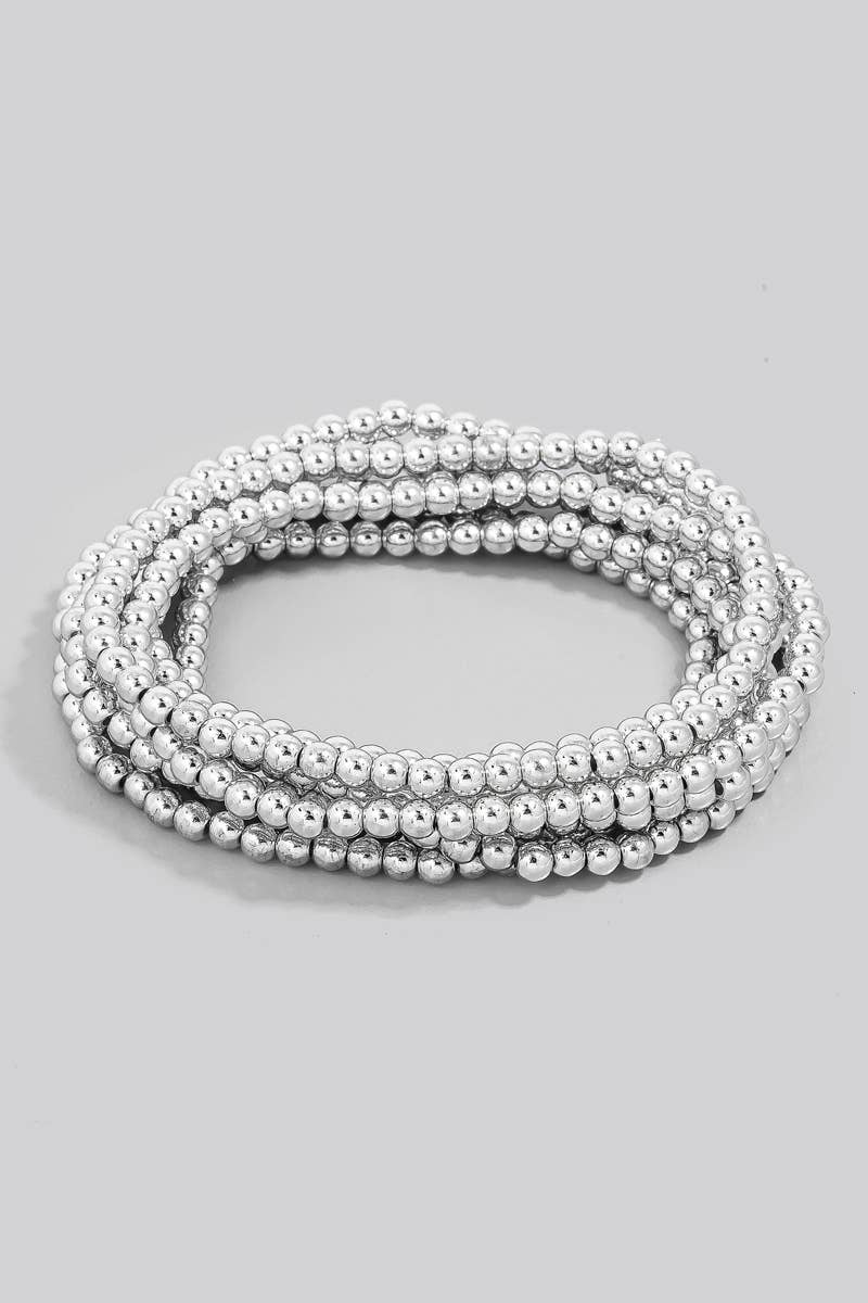 Seven Layered Mini Metallic Beaded Bracelet Set: Gold