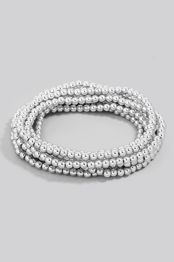 Seven Layered Mini Metallic Beaded Bracelet Set: Gold