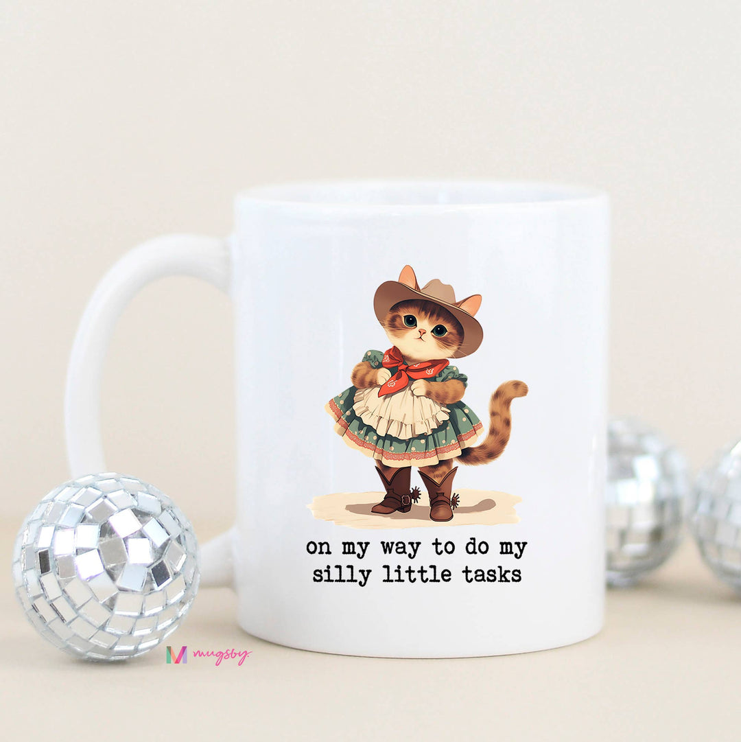 Silly Little Tasks Funny Coffee Mug: Black Rim/Handle / 11oz