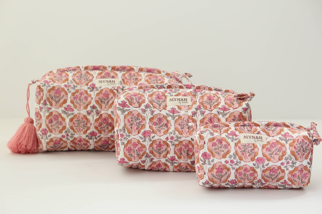 Apricot Blush floral cosmetic bag