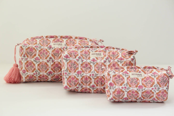 Apricot Blush floral cosmetic bag