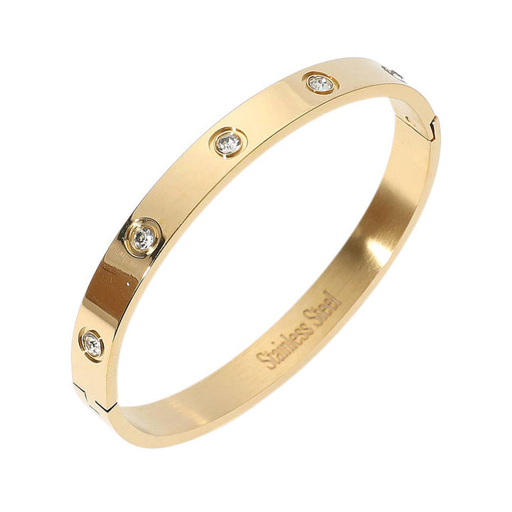 Stone Paved Hinged Bangle Bracelet: Gold