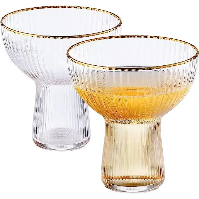 Stemless Gold Rim Cocktail & Margarita Glasses