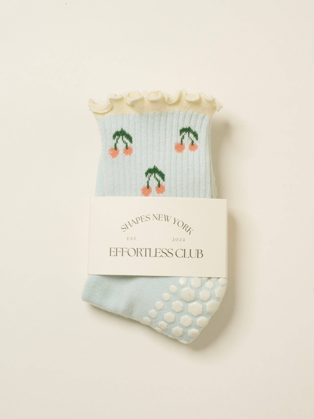 Cherry Ruffle Grip Sock: Baby Blue