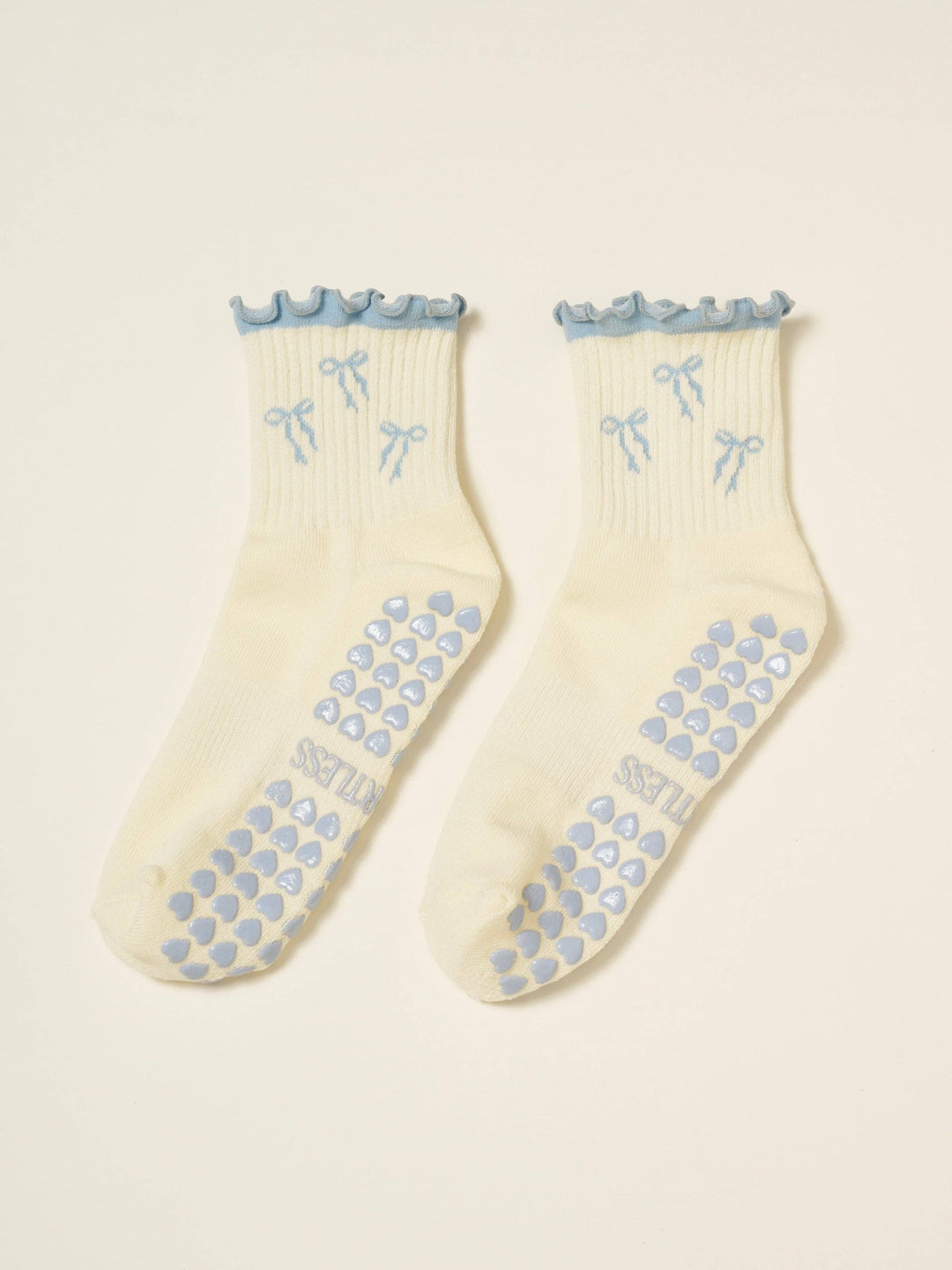Bow Ruffle Grip Sock: Dusty Blue
