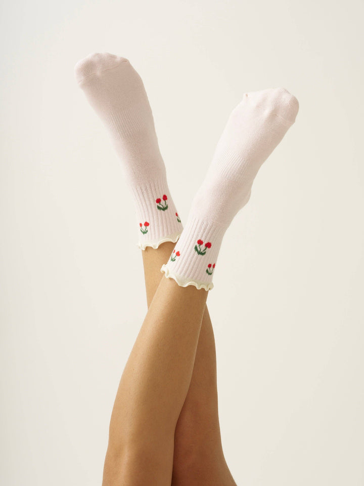 Cherry Ruffle Grip Sock: Baby Pink