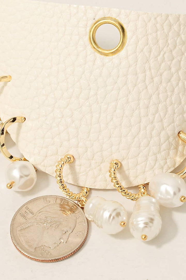 Mixed Pearl Charm Hoop Earrings Set: Gold