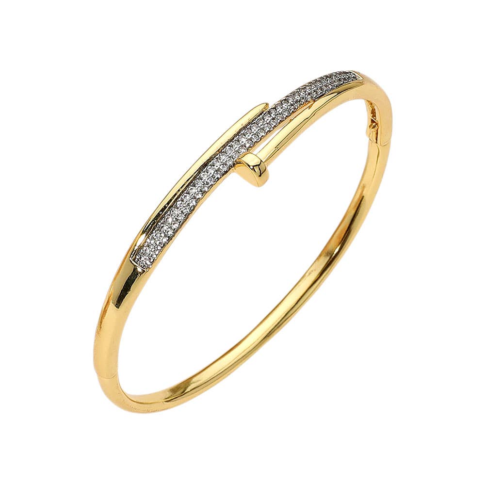 Stainless Steel Rhinestone Pave Nail Hinged Bangle Bracelet